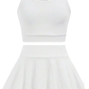 Girl's 2 Piece Workout Outfits Yoga Crop Tank Top and Skort Athletic Sets Dance Outfits