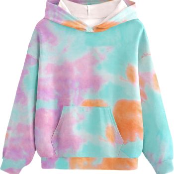 Girls Tie Dye Sweatshirts Loose Casual Hoodies Long Sleeve Pullover Hooded Tops With Pockets
