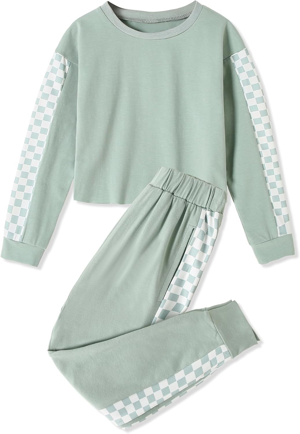 Toddler Girl Clothes 2 Piece Outfits Girls Tracksuit Activewear Long Sleeve Checkered Sweatshirts+Sweatpants