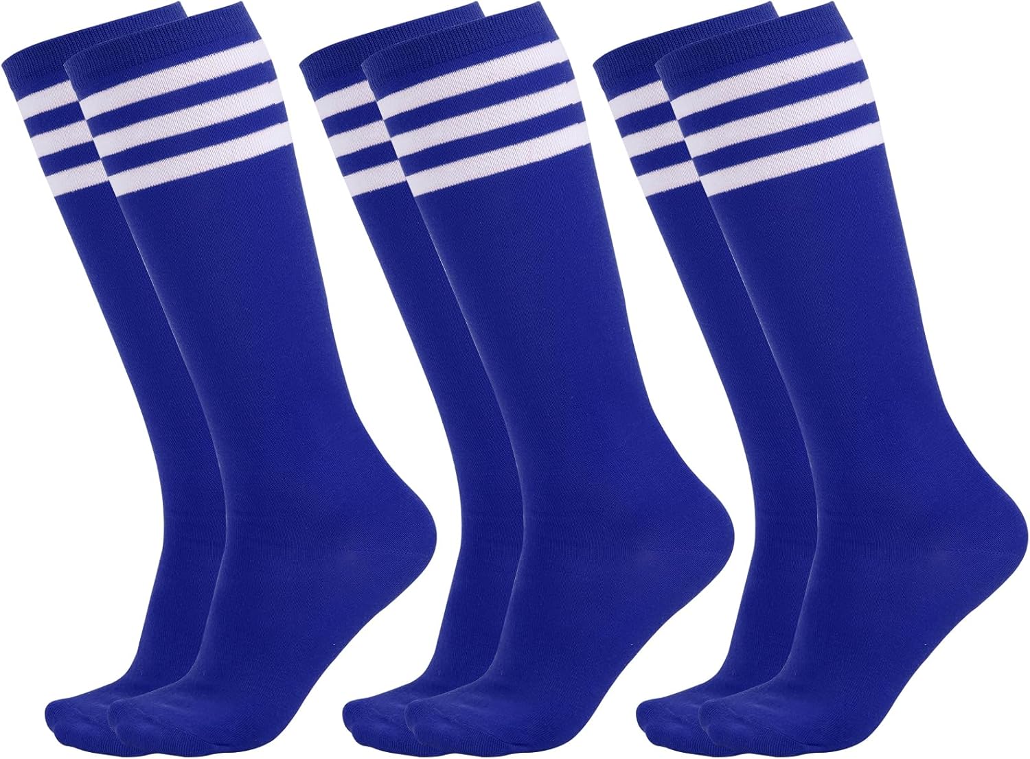 3 Pairs Kids Soccer Socks Striped Knee High Socks Baseball Softball Socks Youth Athletic Socks for Boys Girls