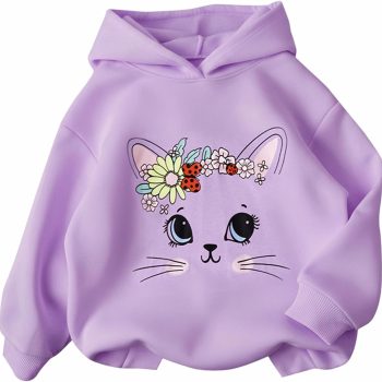 Girls Graphic Hoodies Size  Long Sleeve Cartoon Print Pullover Hooded Sweatshirt Cute Casual Tops for Girl