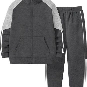 Boys Clothes 2 Piece Long Sleeve Zip Up Boys Sweatshirt Jacket and Jogging Sweatpants Kids Fall Winter Outfits 6-12Y